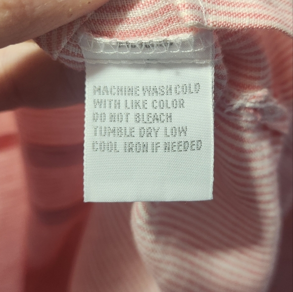 Foxcroft Shaped Fit 100% Linen Coral Cream Pinstripe 3/4 Sleeve Top 20W - Picture 5 of 7